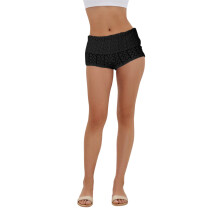 (M, Black) Short d'été femme décontracté, couleur unie, taille large et repliable, idéal pour les vacances, la plage et le streetwear.