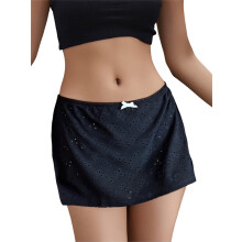 (S, Black) Jupe courte d'été pour femme, style mini, à pois ajourés, taille basse, coupe décontractée, idéale pour la plage.