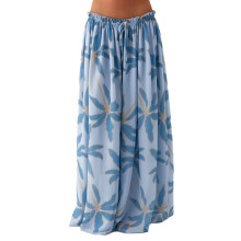 (S, Blue) Women's Maternity Long Skirt with Drawstring Stylish Flower Print Low Rise A Line Skirt for Summer