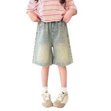 Pantaloni scurți din denim pentru fete, talie elastică, 7-8 ani