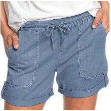 Shorts VERUGU Femininos da Moda Verão Liso Calça Casual Reta Solta Cintura Elástica Shorts com Laço e Cadarço Bolsos Azul Claro Tamanho G