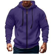 Geansaí le Cochall, Dath Soildí, le Póca, le Zipper, le Sreangán Tarraingthe, Spóirt Ócáideach, Cairdigan Muinchille Fada, Méid S-3XL