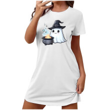 Halloween Party Essential Plus Size rajzfilmmintás rövid ujjú pizsama kerek nyakú puha poliészter spandex S-2XL stílusos kényelemért