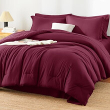 7-Pc Burgundy Comforter Set – Soft, Lightweight, All-Season Bed in a Bag with Sheets & Pillowcases