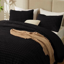 Flauschiges Kingsize-Bettwäscheset – Superweiches Kunstfell, 3D-Jacquardmuster, 3-teilige schwarze Fleece-Bettwäsche, Winterwarm, 1 Bettdecke + 2