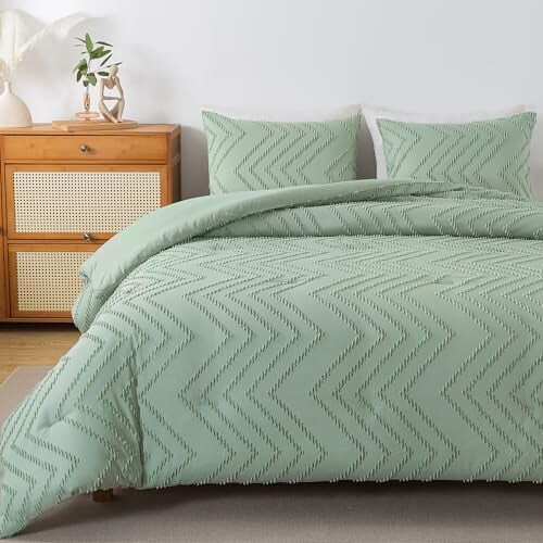 Sage Green Boho Comforter Set Full Size 3-Piece Microfiber 2