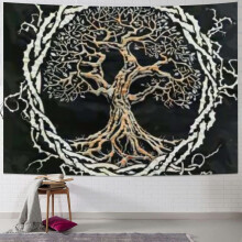 Nordic Vikings Tapestry, Viking Yggdrasil of Life Celtic Rune Scandinavian Aesthetic Mythology Tapestry Wall Hanging for Bedroom Painting