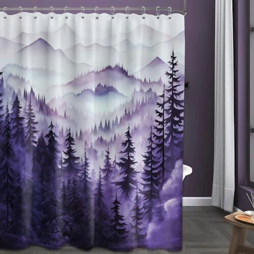 Duschvorhang „Kiefernwald“ – wasserdichtes Polyester, 70 Zoll x