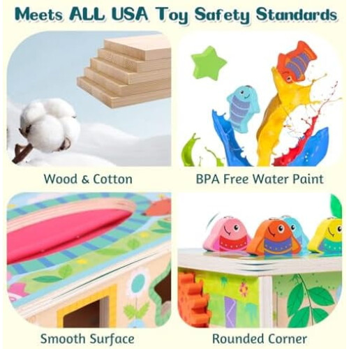 Παιχνίδι Montessori Tissue Box 6 σε 1 για 6+ μήνες, Ξύλινος κύβος δραστηριοτήτων, Παζλ για 12–18 2