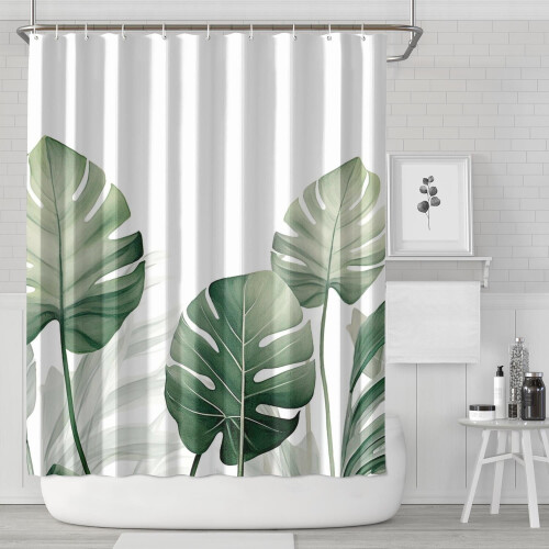Κουρτίνες ντους Monstera Tropical Palm, Κουρτίνες ντους αγροικίας για μπάνιο, Σετ 2