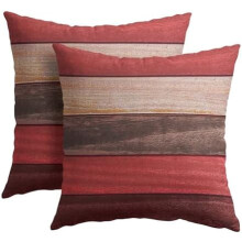 Housses de coussin décoratives en bois rouge, 40 x 40 cm (lot de 2), en coton et lin marron effet bois, fermeture éclair invisible, pour la