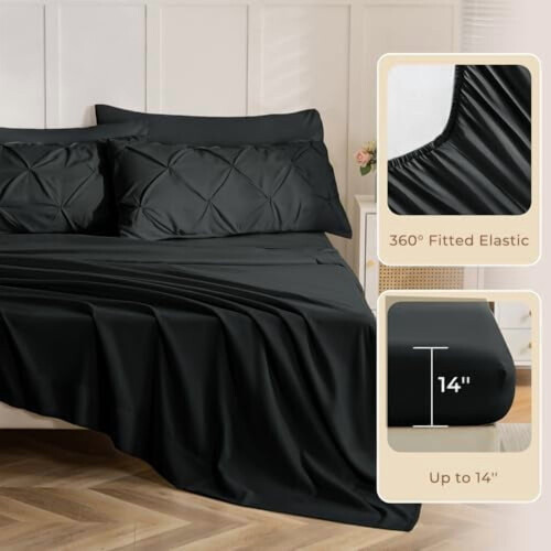 Set copripiumino singolo da 5 pezzi con design a pieghe – Include copripiumino, lenzuola e federe, nero 2