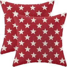 Fețe de pernă cu imprimeu 4 iulie, 40x40 cm, set de 2, fețe de pernă din in cu stele roșii, pentru canapea, sufragerie, exterior – Compatibile