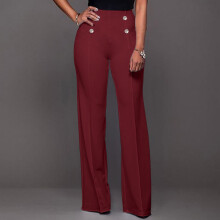 Pantalon voor dames, hoge taille, flared pijpen, effen, modieuze snit, bootcut, casual, losvallend, wijnrood