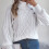 Kabelstickad långärmad pullover med polotröja för kvinnor 7