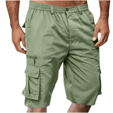 Herren-Cargoshorts, lässige Shorts in Unifarben mit mehreren Taschen, Knopfverschluss, elastischem Bund, Größen M-3XL
