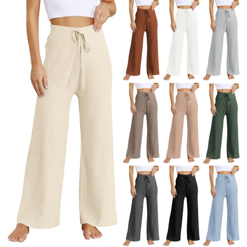 Παντελόνι με φαρδιά μπατζάκια για γυναίκες, Παντελόνι Lounge με ψηλή μέση, Γυναικείο 1