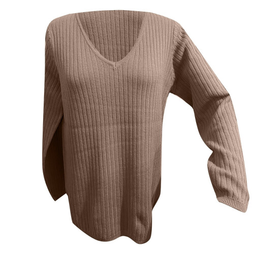 Damenpullover mit V-Ausschnitt, Strickpullover, Langarm-Tunika, weich, klassisch, lässig 2
