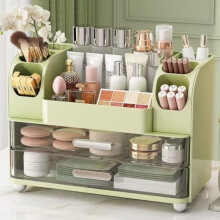 Organisateur de maquillage avec 2 tiroirs et emplacements pour pinceaux, blanc