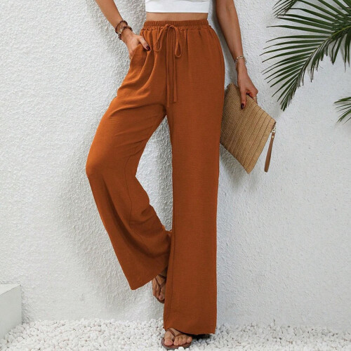 Calça chino feminina clássica de sarja elástica com corte reto 2