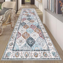 Tapis de couloir bohème à motifs floraux 60 x 180 cm, antidérapant et lavable