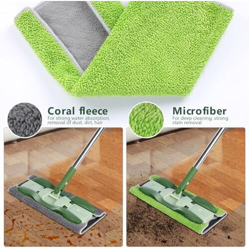 Balai plat en microfibre pour planchers de bois franc – 5 lingettes, 1