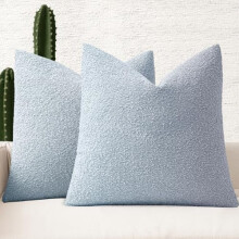 Housses de coussin bouclées 50 x 50 cm, bleu clair, lot de 2
