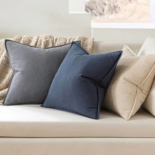 Μαξιλαροθήκες από λινό 18x18 σε χρώμα μπλε indigo 2