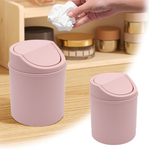 Mini poubelle de bureau ronde avec couvercle basculant 1