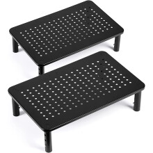 TV/Monitor Riser Desktop Stand, Flat Screen, Sturdy Metal Laptop Computer Shelf for Printer, iMac, 3 Height Adjustable PC with Mesh Platform, 2 Pack