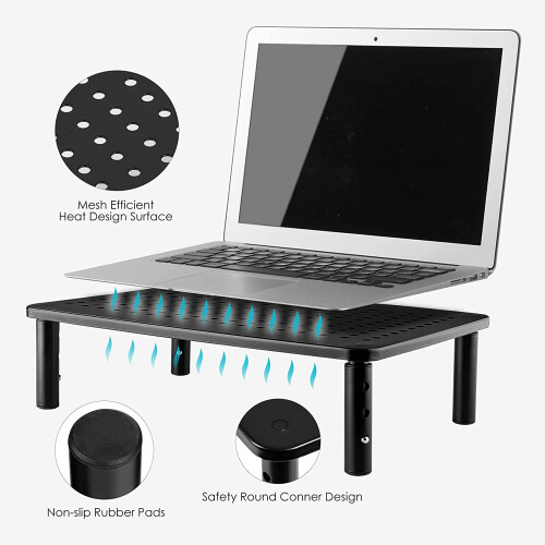 TV/Monitor Riser Desktop Stand, Flat Screen, Sturdy Metal Laptop Computer Shelf for Printer, iMac, 3 Height Adjustable PC with Mesh Platform, 2 Pack 2