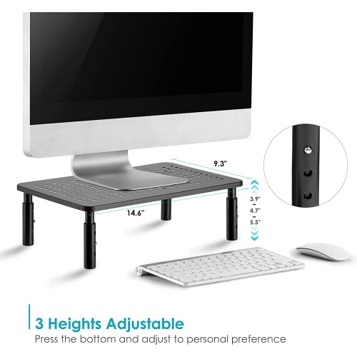 TV/Monitor Riser Desktop Stand, Flat Screen, Sturdy Metal Laptop Computer Shelf for Printer, iMac, 3 Height Adjustable PC with Mesh Platform, 2 Pack 1