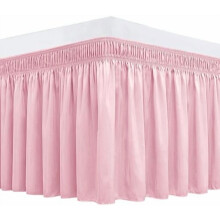 Pink Wrap-Around Bed Skirt for Full/Full XL, 15" Drop, Adjustable Elastic, Wrinkle/Fade Resistant, Machine Washable