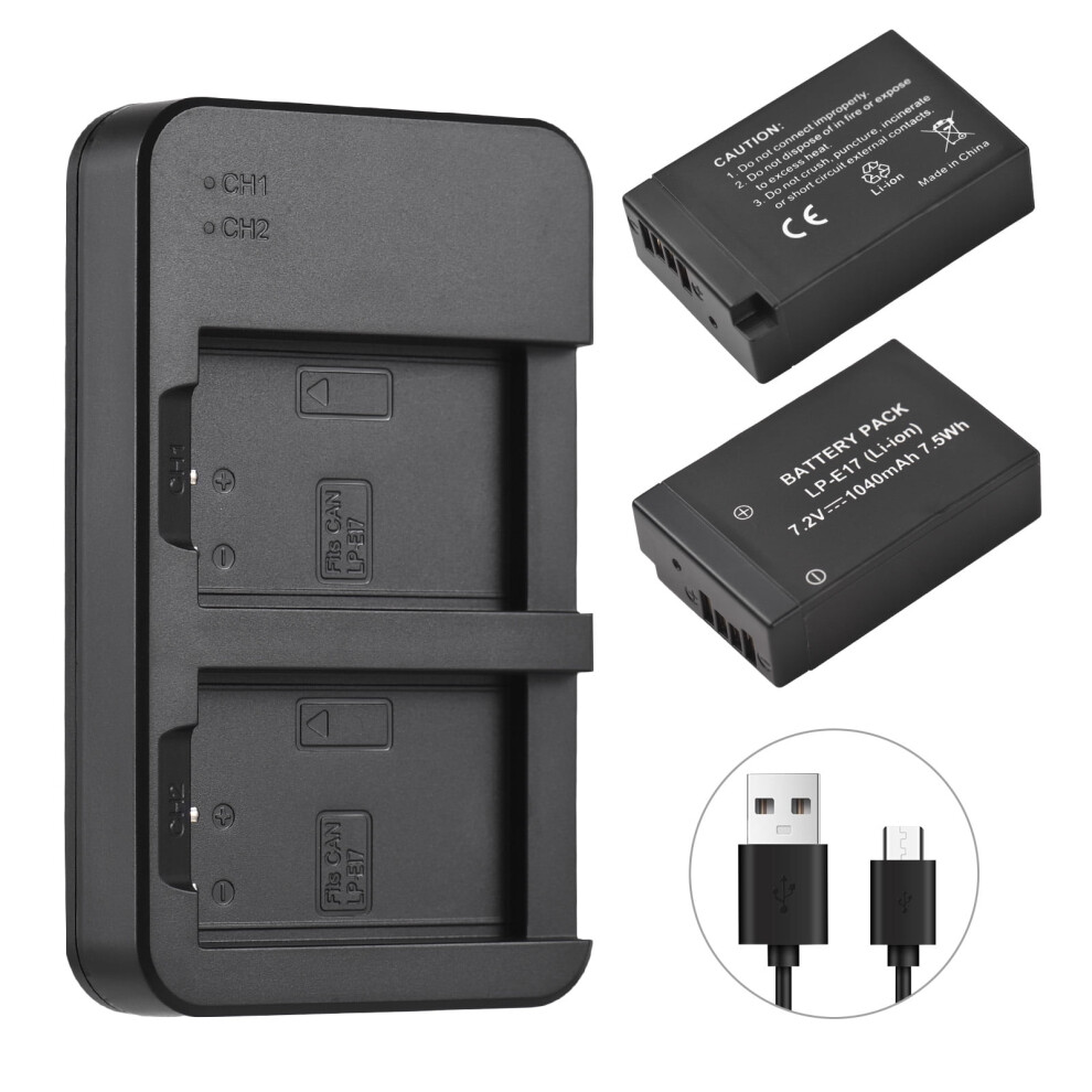 7.2V 1040Mah Usb Battery Kit With 2-Slot Charger, 2Pcs, Compatible With Canon Eos Rebel Sl2/Sl3/T6i/T6s/T7i/M5/M6/M6 Mark Ii 9557311784712