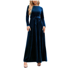 Maxikleid mit langen Ärmeln, Winterkleid für Damen, Herbst/Winter Langarmkleid mit Rundhalsausschnitt, farblich passend, figurbetont, Vintage-Stil,