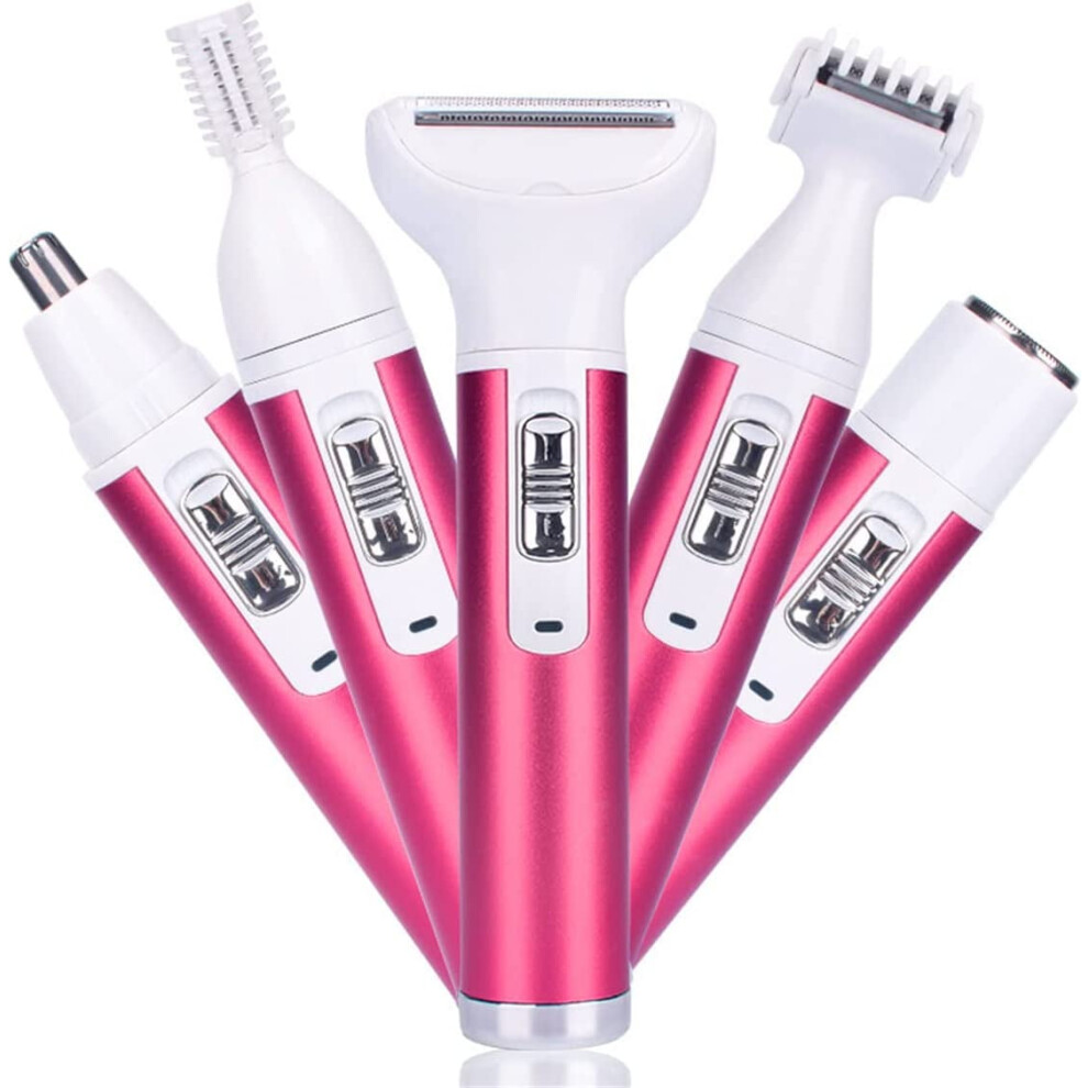 5-in-1 Electric Shaver for Women, Wet & Dry Rechargeable Bikini Trimmer, Painless Razor for Legs, Face, Eyebrows, Nose, Underarms, Pubic Area
