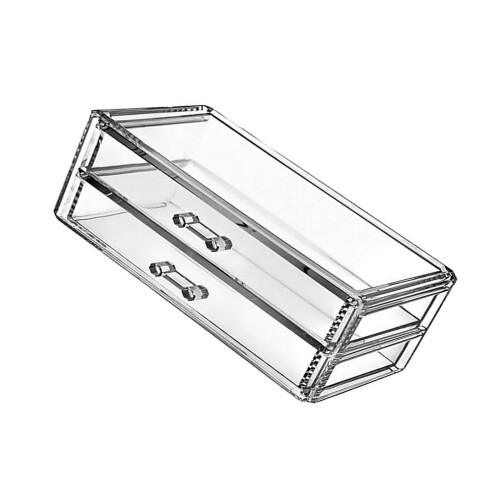 Clear Makeup Storage Box with Two Removable Drawers for Desk