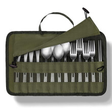 Camping Cutlery Organizer Army Green WaterResistant RollUp Utensil Bag for Outdoor Cooking