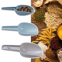 Juego de 3 cucharas de cocina de plástico para hielo, harina, dulces y alimentos secos – Herramienta multiusos con recipiente (gris/azul/azul