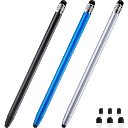 Penna stilo per touchscreen, 3 pezzi, alta sensibilità e precisione, compatibile con iPad, iPhone e schermi touchscreen Android (nero/argento/blu)