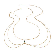 Women Body Chain Multi-layered Rhinestone Decor Retro Adjustable Chest Chain Breast Jewelry Women Prom Party Low-cut Dress Pairing Necklace