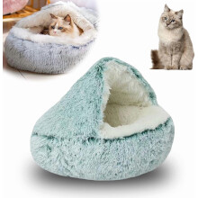 Katt- och hundbäddar för inomhusbruk, 2026 Uppgraderad fluffig kattbädd, grotta för liten hund, söt kattunge, valp, mysig sovplats med