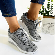 YOUSNH Damen Keilschuhe, atmungsaktives Mesh-Gewebe, Freizeitschuhe für Outdoor-Aktivitäten wie Fitness, Laufen und Sport, Grau, Größe 7,5