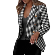 Damen Businessbluse, Jacke, Hahnentrittmuster, Langarm, figurformender Cardigan, zweireihiger Anzugmantel, Tops, Jacke