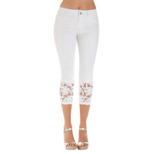 Damen-Caprihose aus Spitze, schmal geschnitten, weiß, wadenlang, schmal geschnitten