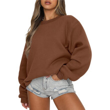 Dame langærmet sweatshirt casual rund hals løs pasform pullover hættetrøje fleece efterårstoppe