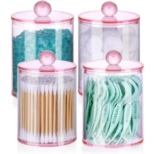 Ensemble de 2 ou 4 pots de rangement pour cotons-tiges, contenants de 300 à 350 ml, avec couvercles – Organisateur pour salle de bain/coiffeuse