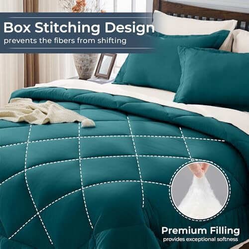 Full Comforter Set Peacock Blue & Ivory 7-Piece 1