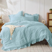 Σετ διπλού παπλώματος Seersucker Microfiber σε μπλε χρώμα, 2 τεμάχια
