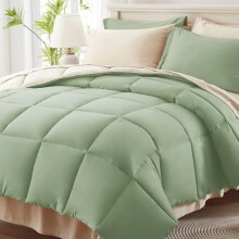 Ensemble de couette 7 pièces pour lit queen, vert sauge, toutes saisons